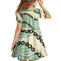 Green Palaka Hawaii Family Matching Off Shoulder Short Dress and Hawaiian Shirt Kukui Nut Pikake Lei Hawaiian Tapa Pattern - Polynesian Pride