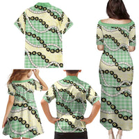 Green Palaka Hawaii Family Matching Puletasi and Hawaiian Shirt Kukui Nut Pikake Lei Hawaiian Tapa Pattern - Polynesian Pride