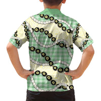 Green Palaka Hawaii Family Matching Tank Maxi Dress and Hawaiian Shirt Kukui Nut Pikake Lei Hawaiian Tapa Pattern - Polynesian Pride