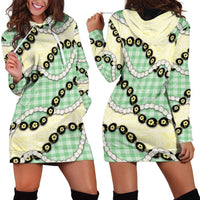 Green Palaka Hawaii Hoodie Dress Kukui Nut Pikake Lei Hawaiian Tapa Pattern - Polynesian Pride