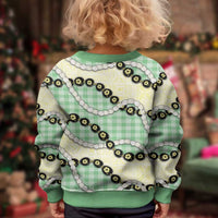 Green Palaka Hawaii Kid Ugly Christmas Sweater Kukui Nut Pikake Lei Hawaiian Tapa Pattern - Polynesian Pride