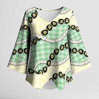 Green Palaka Hawaii Kimono Sleeve Blouse Kukui Nut Pikake Lei Hawaiian Tapa Pattern LT14 Female Green - Polynesian Pride