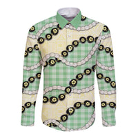 Green Palaka Hawaii Long Sleeve Button Shirt Kukui Nut Pikake Lei Hawaiian Tapa Pattern - Polynesian Pride