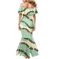 Green Palaka Hawaii Mermaid Dress Kukui Nut Pikake Lei Hawaiian Tapa Pattern - Polynesian Pride