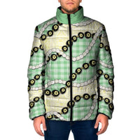 Green Palaka Hawaii Padded Jacket Kukui Nut Pikake Lei Hawaiian Tapa Pattern - Polynesian Pride