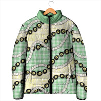 Green Palaka Hawaii Padded Jacket Kukui Nut Pikake Lei Hawaiian Tapa Pattern - Polynesian Pride