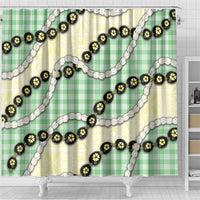 Green Palaka Hawaii Shower Curtain Kukui Nut Pikake Lei Hawaiian Tapa Pattern - Polynesian Pride