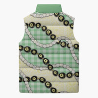 Green Palaka Hawaii Sleeveless Puffer Jacket Kukui Nut Pikake Lei Hawaiian Tapa Pattern - Polynesian Pride