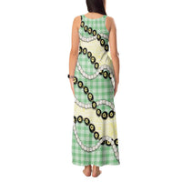 Green Palaka Hawaii Tank Maxi Dress Kukui Nut Pikake Lei Hawaiian Tapa Pattern - Polynesian Pride