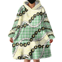 Green Palaka Hawaii Wearable Blanket Hoodie Kukui Nut Pikake Lei Hawaiian Tapa Pattern - Polynesian Pride