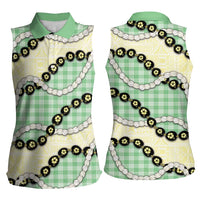 Green Palaka Hawaii Women Sleeveless Polo Shirt Kukui Nut Pikake Lei Hawaiian Tapa Pattern - Polynesian Pride
