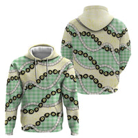 Green Palaka Hawaii Zip Hoodie Kukui Nut Pikake Lei Hawaiian Tapa Pattern - Polynesian Pride