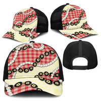 Red Palaka Hawaii Baseball Net Cap Kukui Nut Pikake Lei Hawaiian Tapa Pattern - Polynesian Pride
