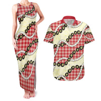 Red Palaka Hawaii Couples Matching Tank Maxi Dress and Hawaiian Shirt Kukui Nut Pikake Lei Hawaiian Tapa Pattern - Polynesian Pride