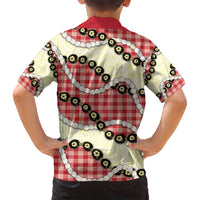 Red Palaka Hawaii Family Matching Off Shoulder Short Dress and Hawaiian Shirt Kukui Nut Pikake Lei Hawaiian Tapa Pattern - Polynesian Pride