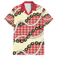 Red Palaka Hawaii Family Matching Off Shoulder Short Dress and Hawaiian Shirt Kukui Nut Pikake Lei Hawaiian Tapa Pattern - Polynesian Pride