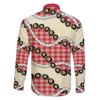 Red Palaka Hawaii Family Matching Off Shoulder Short Dress and Hawaiian Shirt Kukui Nut Pikake Lei Hawaiian Tapa Pattern - Polynesian Pride