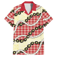 Red Palaka Hawaii Family Matching Short Sleeve Bodycon Dress and Hawaiian Shirt Kukui Nut Pikake Lei Hawaiian Tapa Pattern - Polynesian Pride