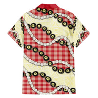Red Palaka Hawaii Family Matching Short Sleeve Bodycon Dress and Hawaiian Shirt Kukui Nut Pikake Lei Hawaiian Tapa Pattern - Polynesian Pride
