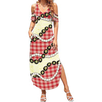 Red Palaka Hawaii Family Matching Summer Maxi Dress and Hawaiian Shirt Kukui Nut Pikake Lei Hawaiian Tapa Pattern - Polynesian Pride