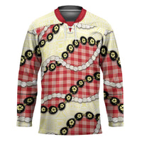 Red Palaka Hawaii Hockey Jersey Kukui Nut Pikake Lei Hawaiian Tapa Pattern - Polynesian Pride