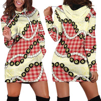 Red Palaka Hawaii Hoodie Dress Kukui Nut Pikake Lei Hawaiian Tapa Pattern - Polynesian Pride