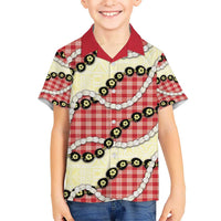 Red Palaka Hawaii Kid Hawaiian Shirt Kukui Nut Pikake Lei Hawaiian Tapa Pattern - Polynesian Pride