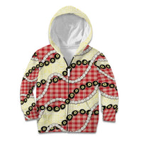 Red Palaka Hawaii Kid Hoodie Kukui Nut Pikake Lei Hawaiian Tapa Pattern - Polynesian Pride