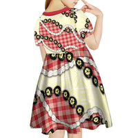 Red Palaka Hawaii Kid Short Sleeve Dress Kukui Nut Pikake Lei Hawaiian Tapa Pattern - Polynesian Pride