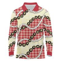 Red Palaka Hawaii Long Sleeve Polo Shirt Kukui Nut Pikake Lei Hawaiian Tapa Pattern - Polynesian Pride