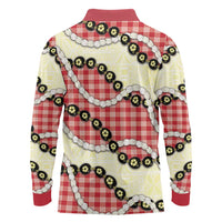 Red Palaka Hawaii Long Sleeve Polo Shirt Kukui Nut Pikake Lei Hawaiian Tapa Pattern - Polynesian Pride