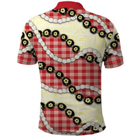 Red Palaka Hawaii Polo Shirt Kukui Nut Pikake Lei Hawaiian Tapa Pattern - Polynesian Pride