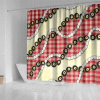 Red Palaka Hawaii Shower Curtain Kukui Nut Pikake Lei Hawaiian Tapa Pattern - Polynesian Pride