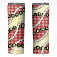 Red Palaka Hawaii Skinny Tumbler Kukui Nut Pikake Lei Hawaiian Tapa Pattern - Polynesian Pride
