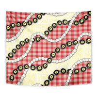 Red Palaka Hawaii Tapestry Kukui Nut Pikake Lei Hawaiian Tapa Pattern - Polynesian Pride