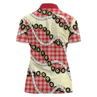 Red Palaka Hawaii Women Polo Shirt Kukui Nut Pikake Lei Hawaiian Tapa Pattern - Polynesian Pride