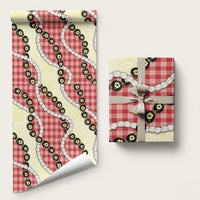 Red Palaka Hawaii Wrapping Paper Kukui Nut Pikake Lei Hawaiian Tapa Pattern LT14 58" × 23" Red - Polynesian Pride