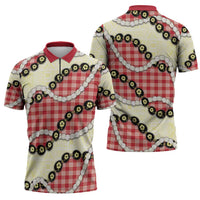 Red Palaka Hawaii Zipper Polo Shirt Kukui Nut Pikake Lei Hawaiian Tapa Pattern - Polynesian Pride