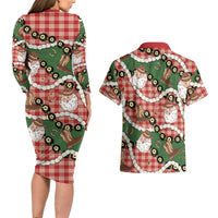 Cowboy Hawaii Mele Kalikimaka Couples Matching Long Sleeve Bodycon Dress and Hawaiian Shirt Paniolo Kukui Nut Pikake Lei Red Version - Polynesian Pride