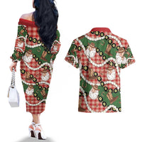 Cowboy Hawaii Mele Kalikimaka Couples Matching Off The Shoulder Long Sleeve Dress and Hawaiian Shirt Paniolo Kukui Nut Pikake Lei Red Version - Polynesian Pride