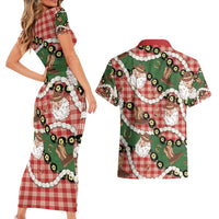 Cowboy Hawaii Mele Kalikimaka Couples Matching Short Sleeve Bodycon Dress and Hawaiian Shirt Paniolo Kukui Nut Pikake Lei Red Version - Polynesian Pride