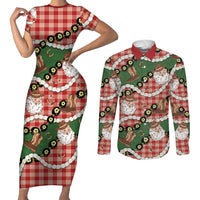 Cowboy Hawaii Mele Kalikimaka Couples Matching Short Sleeve Bodycon Dress and Long Sleeve Button Shirt Paniolo Kukui Nut Pikake Lei Red Version - Polynesian Pride