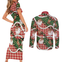 Cowboy Hawaii Mele Kalikimaka Couples Matching Short Sleeve Bodycon Dress and Long Sleeve Button Shirt Paniolo Kukui Nut Pikake Lei Red Version - Polynesian Pride