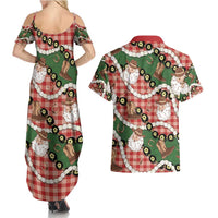 Cowboy Hawaii Mele Kalikimaka Couples Matching Summer Maxi Dress and Hawaiian Shirt Paniolo Kukui Nut Pikake Lei Red Version - Polynesian Pride