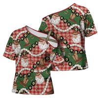 Cowboy Hawaii Mele Kalikimaka Cross Shoulder Shirt Paniolo Kukui Nut Pikake Lei Red Version - Polynesian Pride