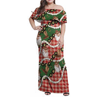 Cowboy Hawaii Mele Kalikimaka Family Matching Off Shoulder Maxi Dress and Hawaiian Shirt Paniolo Kukui Nut Pikake Lei Red Version - Polynesian Pride