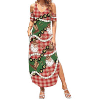 Cowboy Hawaii Mele Kalikimaka Family Matching Summer Maxi Dress and Hawaiian Shirt Paniolo Kukui Nut Pikake Lei Red Version - Polynesian Pride