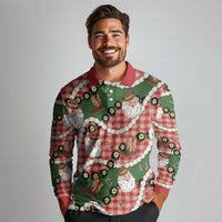 Cowboy Hawaii Mele Kalikimaka Long Sleeve Polo Shirt Paniolo Kukui Nut Pikake Lei Red Version LT14 - Polynesian Pride