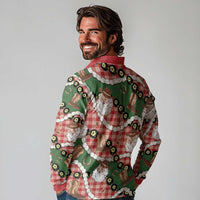 Cowboy Hawaii Mele Kalikimaka Long Sleeve Polo Shirt Paniolo Kukui Nut Pikake Lei Red Version LT14 - Polynesian Pride