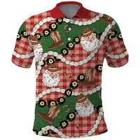 Cowboy Hawaii Mele Kalikimaka Polo Shirt Paniolo Kukui Nut Pikake Lei Red Version LT14 Red - Polynesian Pride